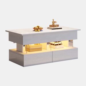 Mesa de centro elevável 100x50x46 cm - Sofá com mesa ajustável, arrumação oculta, LED, 2 gavetas - Branco