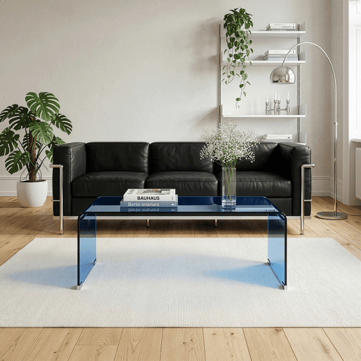 Mesa de centro Väsas montada vidro temperado 90x45x35 cm Azul en.casa