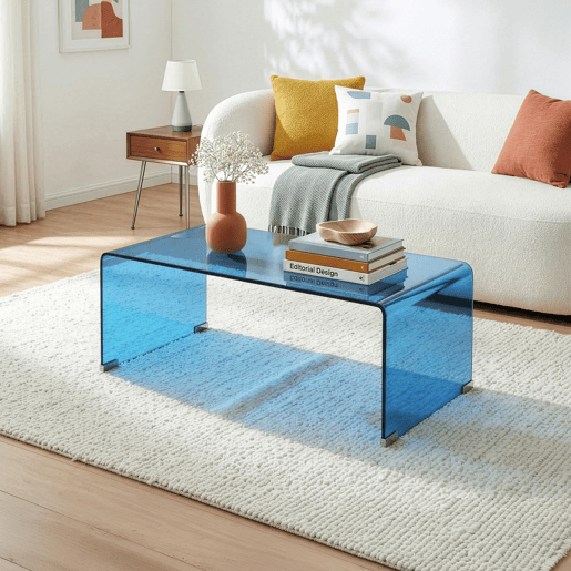Mesa de centro Väsas montada vidro temperado 90x45x35 cm Azul en.casa