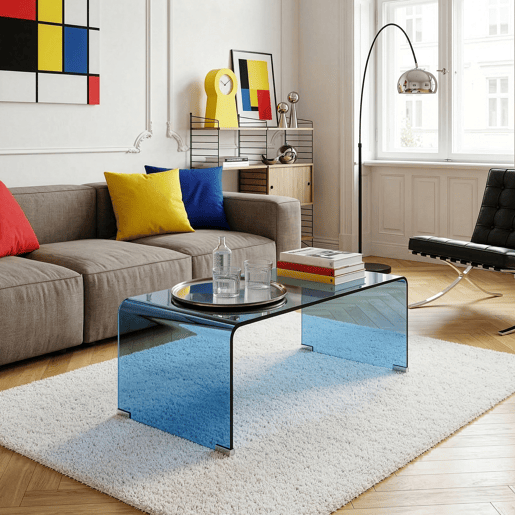 Mesa de centro Väsas montada vidro temperado 90x45x35 cm Azul en.casa