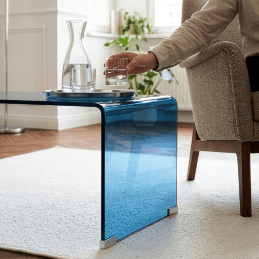 Mesa de centro Väsas montada vidro temperado 90x45x35 cm Azul en.casa