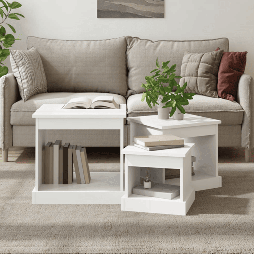 3pcs Mesas de Centro - Mesas baixas derivados de madeira branco