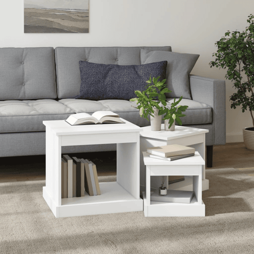 3pcs Mesas de Centro - Mesas baixas derivados de madeira branco