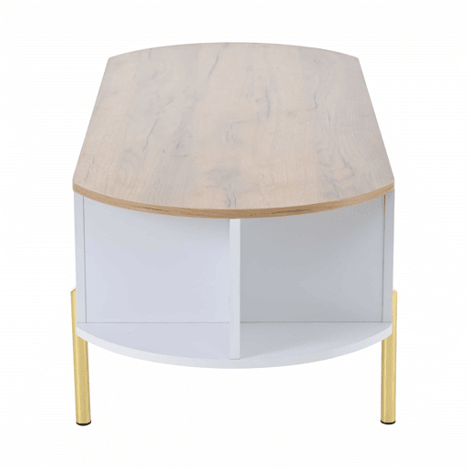 Mesa de centro 120x50x43 cm - Mesa elevável com 7 prateleiras - Cor madeira e branco Mesa de centro 120x50x43 cm - Mesa elevável com 7 prateleiras - Cor madeira e branco