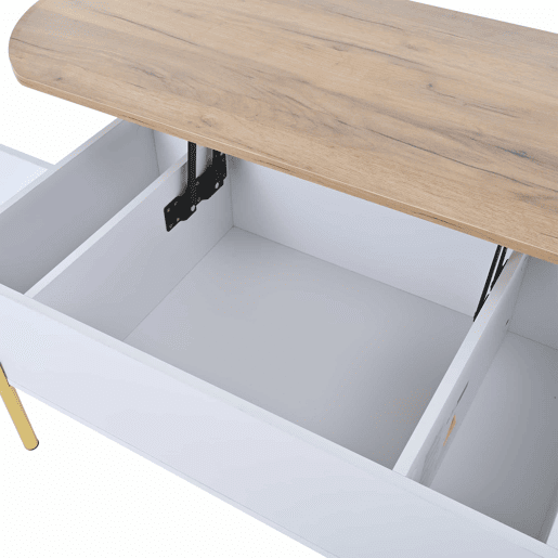 Mesa de centro 120x50x43 cm - Mesa elevável com 7 prateleiras - Cor madeira e branco Mesa de centro 120x50x43 cm - Mesa elevável com 7 prateleiras - Cor madeira e branco