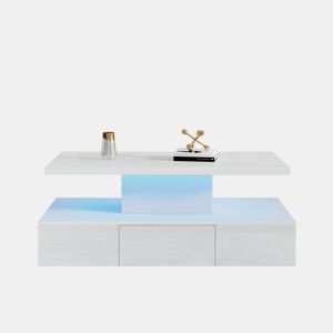 Mesa de centro com 2 níveis - Com luz LED de 16 cores - Sofá com prateleira aberta e 1 gaveta deslizante - Branco