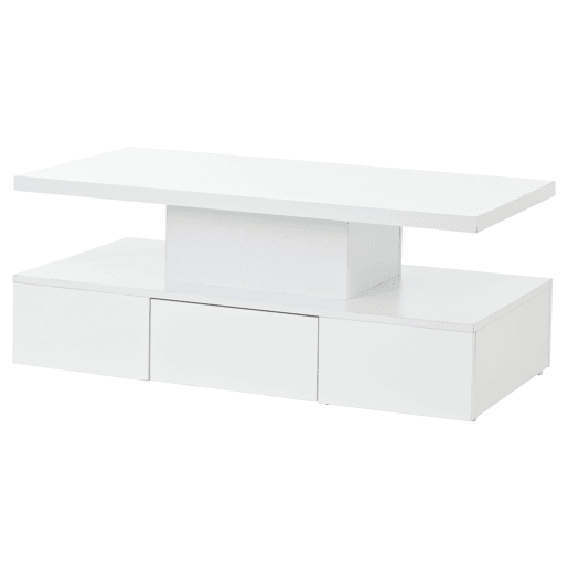 Mesa de centro com 2 níveis - Com luz LED de 16 cores - Sofá com prateleira aberta e 1 gaveta deslizante - Branco