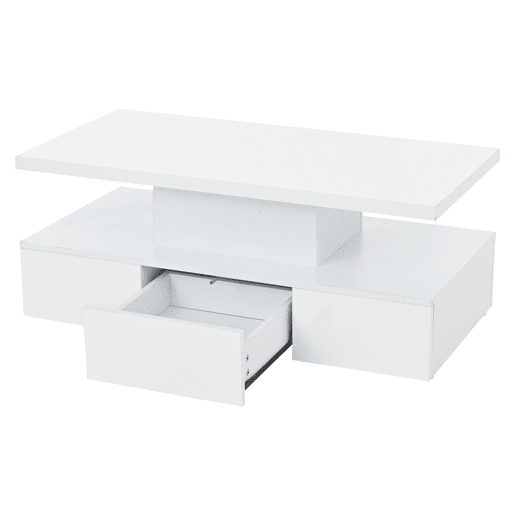 Mesa de centro com 2 níveis - Com luz LED de 16 cores - Sofá com prateleira aberta e 1 gaveta deslizante - Branco