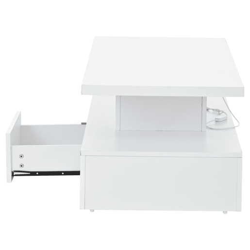 Mesa de centro com 2 níveis - Com luz LED de 16 cores - Sofá com prateleira aberta e 1 gaveta deslizante - Branco