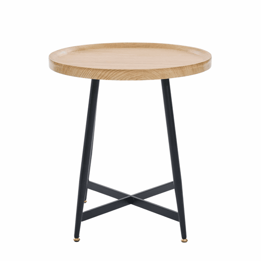 Mesa auxiliar redonda pequena - estilo nórdico, madeira natural e estrutura metálica - Natural Wood