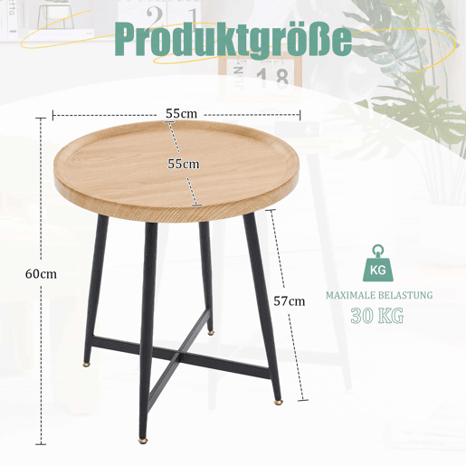 Mesa auxiliar redonda pequena - estilo nórdico, madeira natural e estrutura metálica - Natural Wood