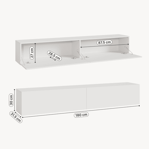 Prateleira suspensa Evaton 2 portas 180x32x30cm Branco mate en.casa