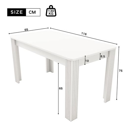 Mesa de jantar 120x80 - Moderna, robusta, com quatro pernas, estilo simples - Branca