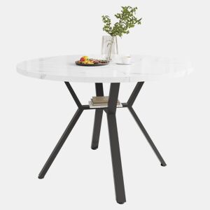 Mesa de jantar redonda 1 m - Mesa de mármore moderna e simples com suporte metálico em forma de X - Preta+Branca