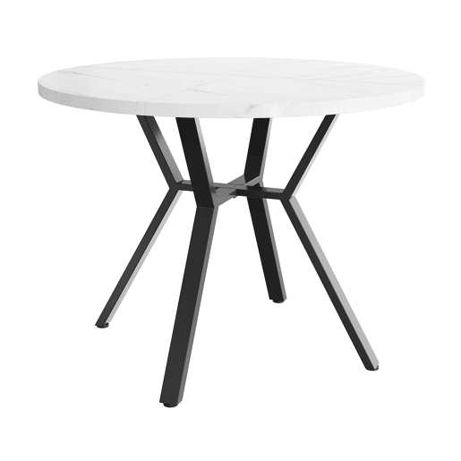 Mesa de jantar redonda 1 m - Mesa de mármore moderna e simples com suporte metálico em forma de X - Preta+Branca