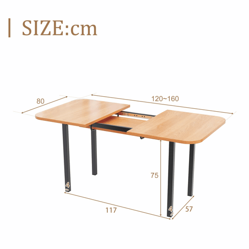 Mesa de jantar extensível em MDF - 120160 x 80 cm - para 4 a 6 pessoas - Natural