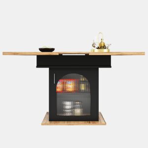 Mesa de jantar retrátil - em MDF - com arrumação - Preto e Natural