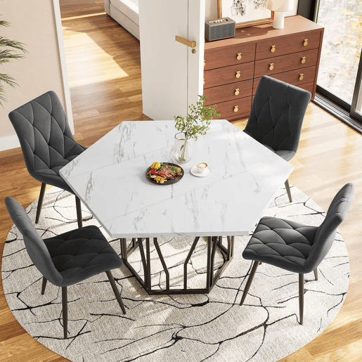 Mesa de jantar moderna - forma hexagonal - estrutura metálica preta - cor Black White