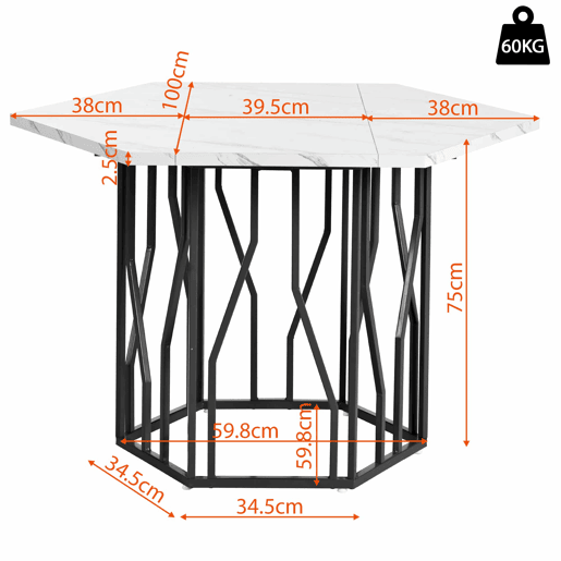 Mesa de jantar moderna - forma hexagonal - estrutura metálica preta - cor Black White