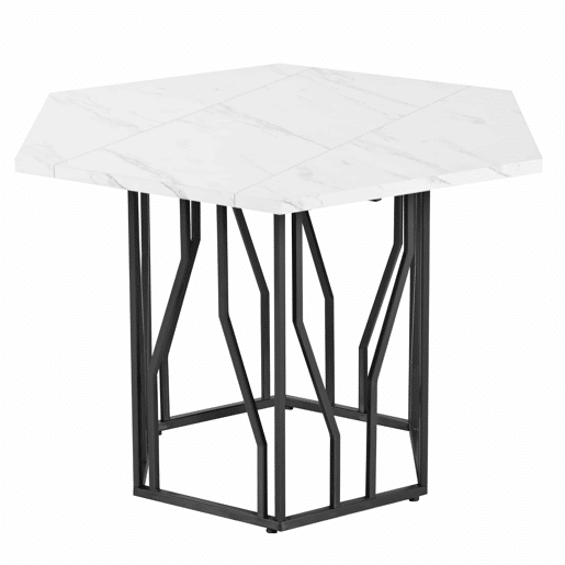 Mesa de jantar moderna - forma hexagonal - estrutura metálica preta - cor Black White