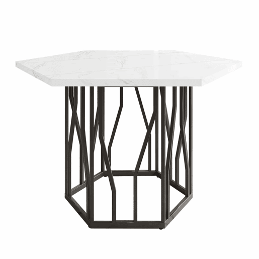 Mesa de jantar moderna - forma hexagonal - estrutura metálica preta - cor Black White