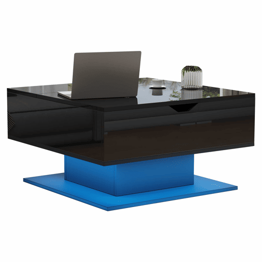 Mesa de centro 80x77x40 cm - Mesa de sala com elevação hidráulica, arrumação, design geométrico - Preto