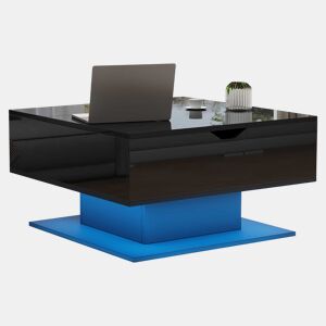 Mesa de centro 80x77x40 cm - Mesa de sala com elevação hidráulica, arrumação, design geométrico - Preto