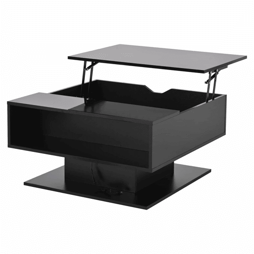 Mesa de centro 80x77x40 cm - Mesa de sala com elevação hidráulica, arrumação, design geométrico - Preto