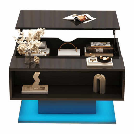 Mesa de centro 80x77x40 cm - Mesa de sala com elevação hidráulica, arrumação, design geométrico - Preto