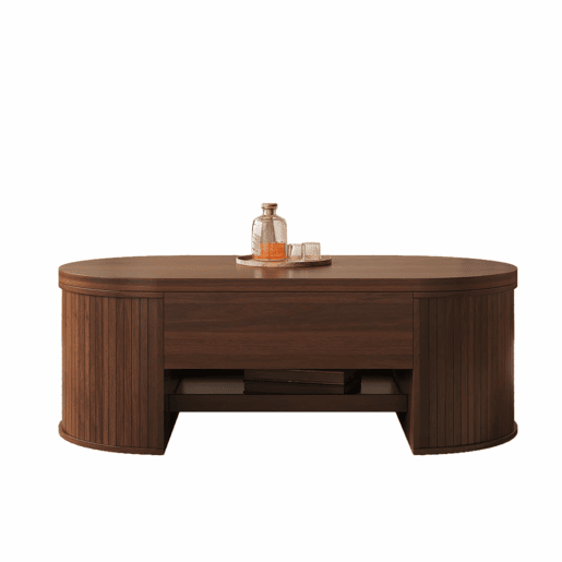 Mesa de centro elevável 110 cm - Com prateleira extensĂvel, madeira curvada, multifuncional - Natural Mesa de centro elevável 110 cm - Com prateleira extensĂvel, madeira curvada, multifuncional - Natural