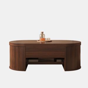 Mesa de centro elevável 110 cm - Com prateleira extensível, madeira curvada, multifuncional - Natural