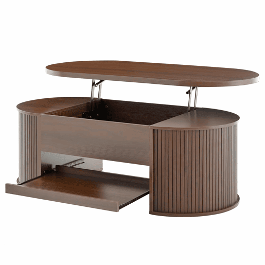 Mesa de centro elevável 110 cm - Com prateleira extensĂvel, madeira curvada, multifuncional - Natural Mesa de centro elevável 110 cm - Com prateleira extensĂvel, madeira curvada, multifuncional - Natural