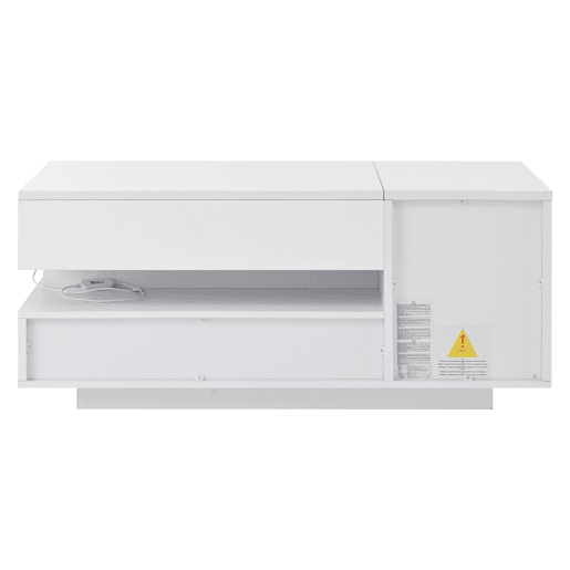 Mesa de centro elevável 95x50x40 cm - com LED, 1 gaveta, 1 armário, arrumação oculta - Branco