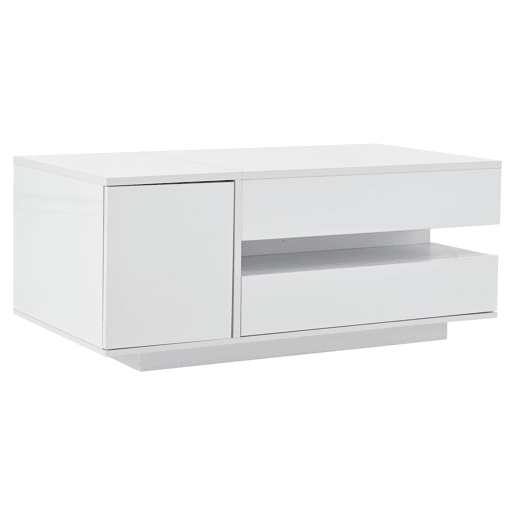 Mesa de centro elevável 95x50x40 cm - com LED, 1 gaveta, 1 armário, arrumação oculta - Branco