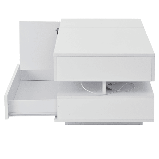 Mesa de centro elevável 95x50x40 cm - com LED, 1 gaveta, 1 armário, arrumação oculta - Branco