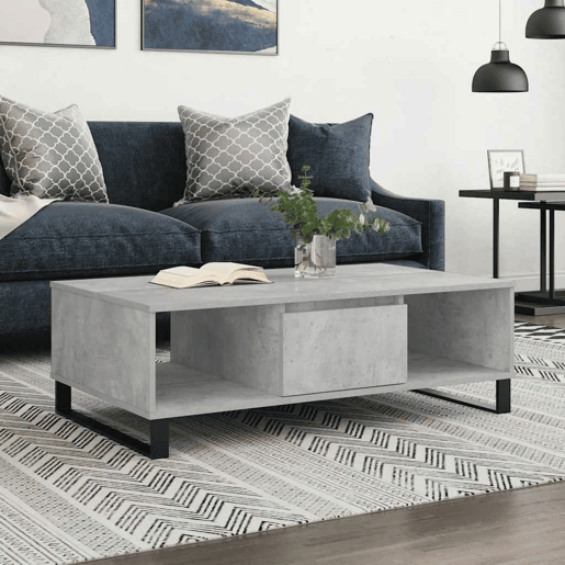 Mesa de Centro, Mesa baixa, 104x60x35 cm derivados madeira cinzento cimento