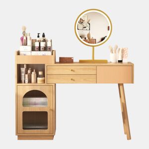 Toucador de painel de partículas com espelho e 3 gavetas,natural