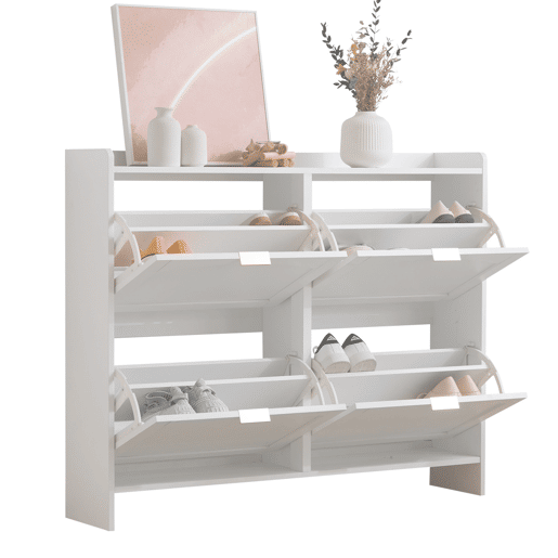 Sapateira de painel de partículas com 4 tabuleiros,branco