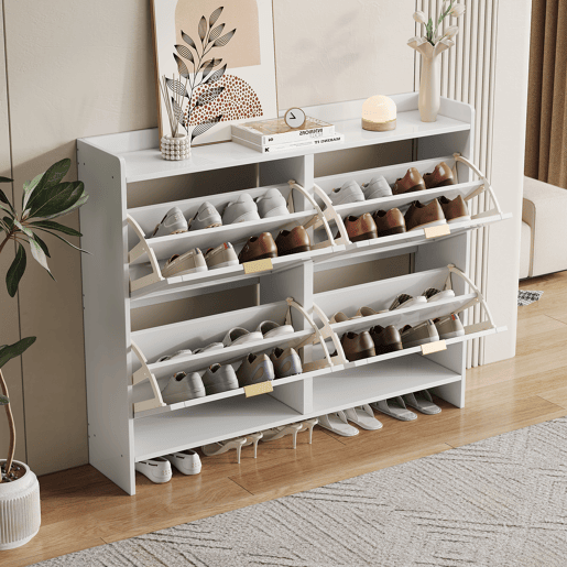 Sapateira de painel de partículas com 4 tabuleiros,branco