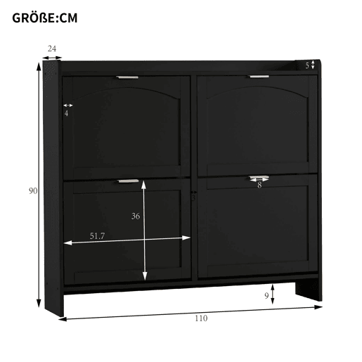 Sapateira de painel de partículas com 4 tabuleiros,preto
