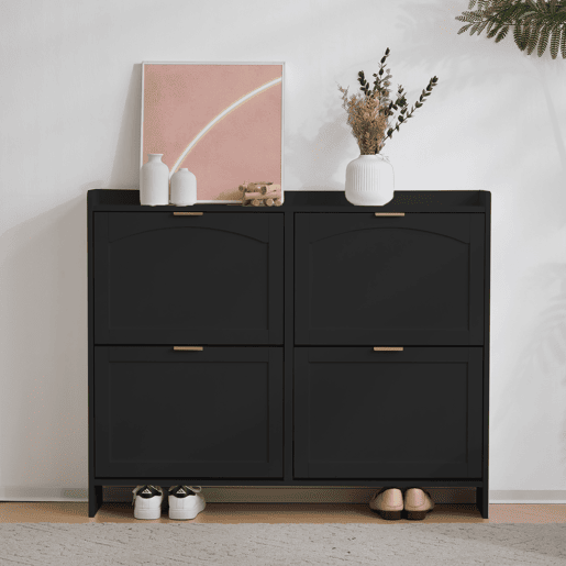 Sapateira de painel de partículas com 4 tabuleiros,preto