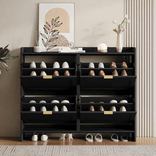 Sapateira de painel de partículas com 4 tabuleiros,preto