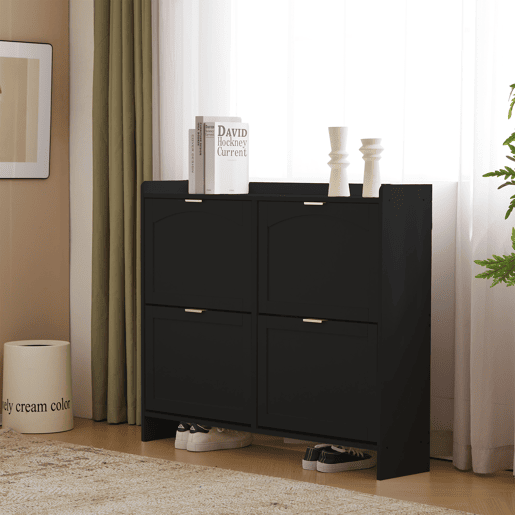 Sapateira de painel de partículas com 4 tabuleiros,preto