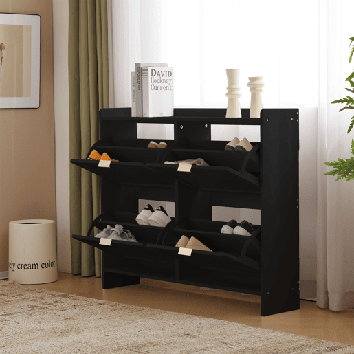 Sapateira de painel de partículas com 4 tabuleiros,preto