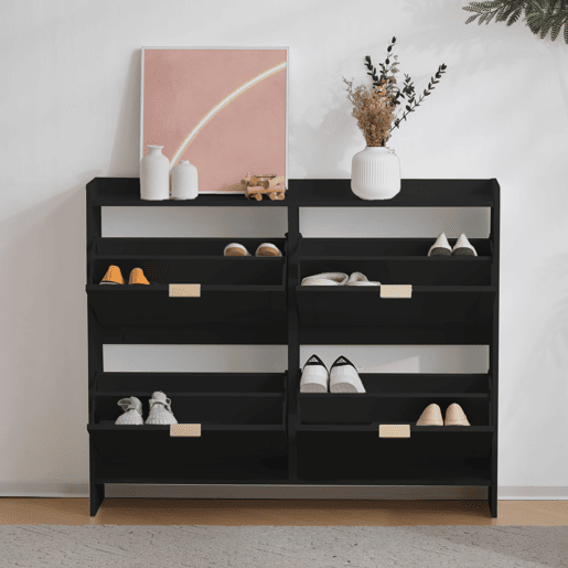 Sapateira de painel de partículas com 4 tabuleiros,preto