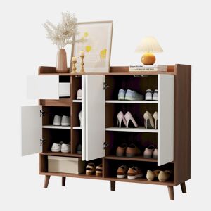 Sapateira de painel de partículas com 4 portas,natural+branco