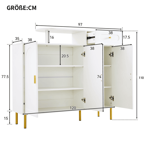 Sapateira de painel de partículas com 3 portas,branco