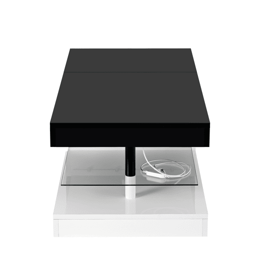 Mesa de centro 90x45x35,5 cm - Iluminação LED, controlo por aplicação e Bluetooth, superfície brilhante - Preto-Branco