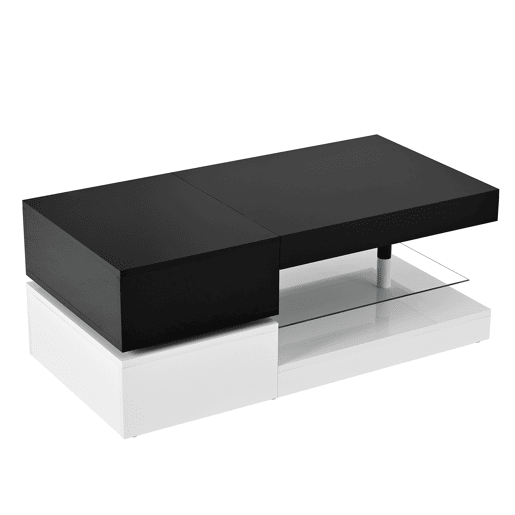 Mesa de centro 90x45x35,5 cm - Iluminação LED, controlo por aplicação e Bluetooth, superfície brilhante - Preto-Branco