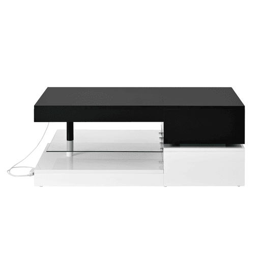 Mesa de centro 90x45x35,5 cm - Iluminação LED, controlo por aplicação e Bluetooth, superfície brilhante - Preto-Branco